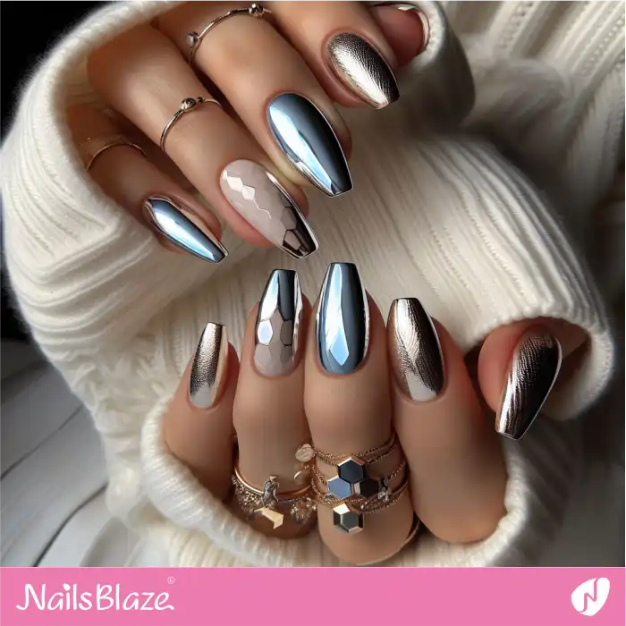 Geometric Design with Platinum Chrome Nails | Chrome Nails - NB4013